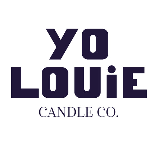 Black text on white, "YO LOUiE" atop "CANDLE CO."